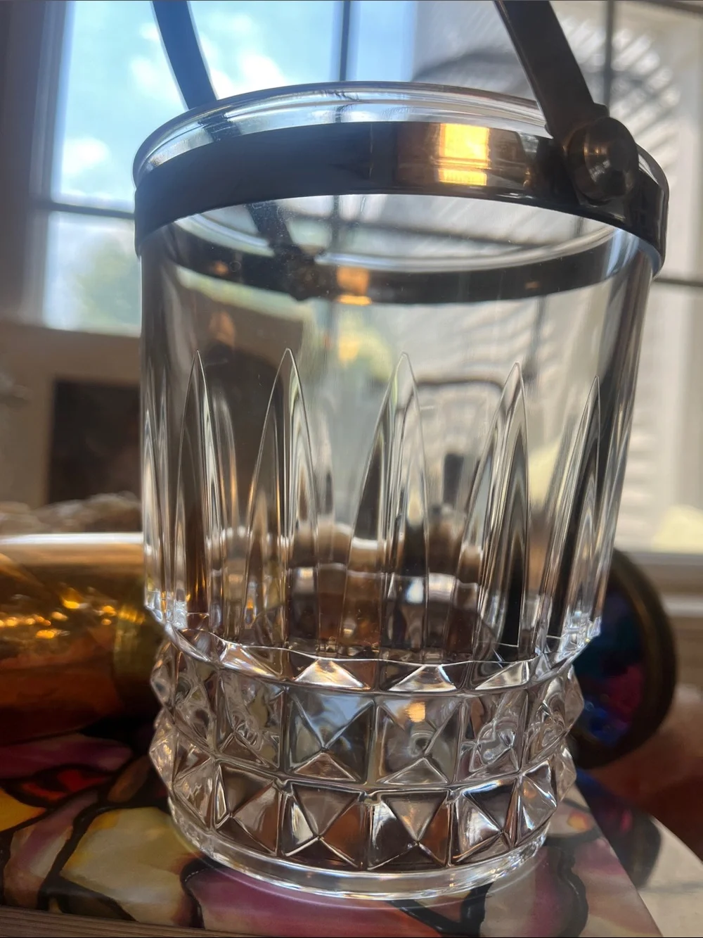 vintage crystal Ice Bucket with Silver Handle - Elegant Home Dining Accessory